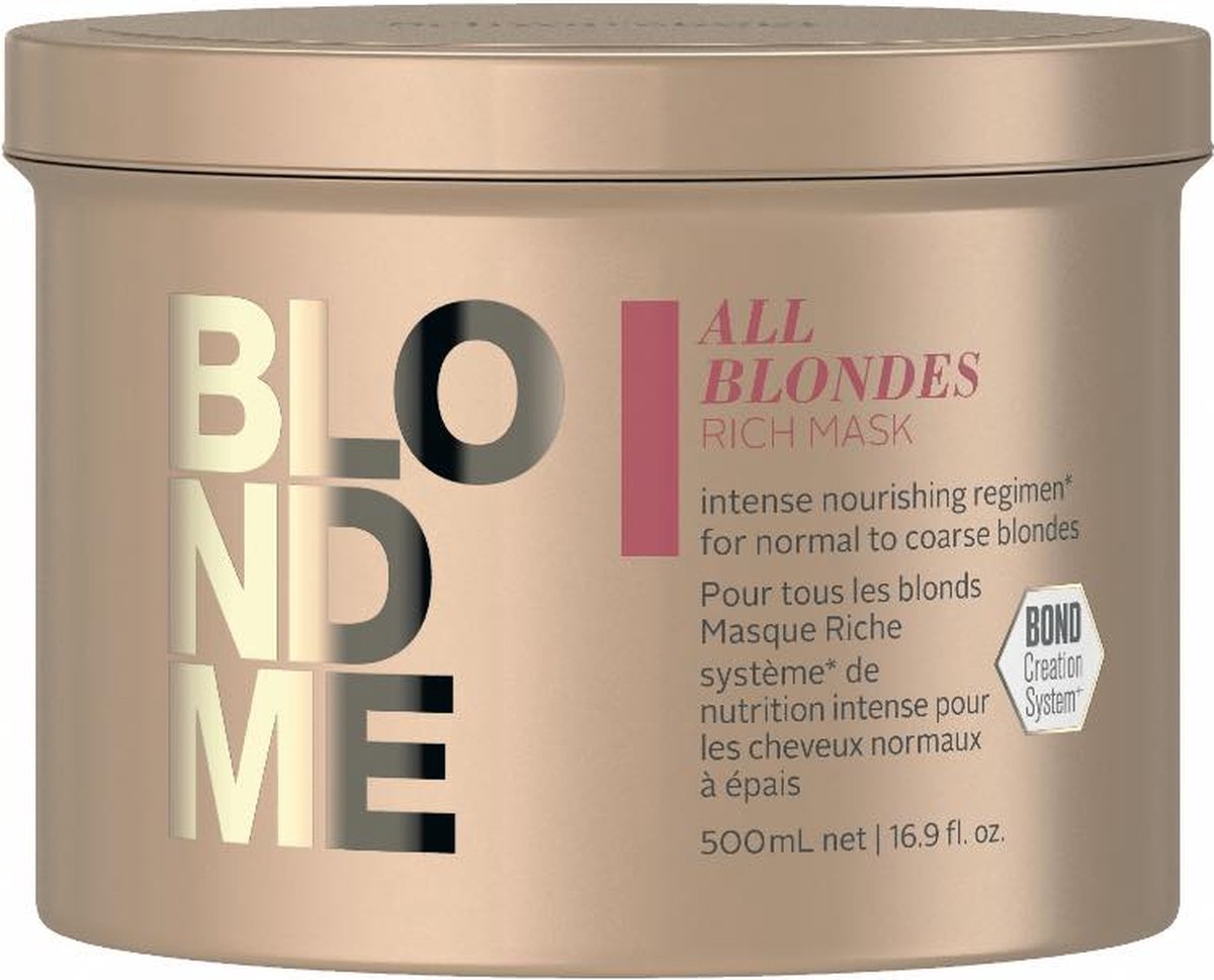 Schwarzkopf BlondMe All Blondes Rich Mask 500ml Haarmasker droog haar Haarmasker beschadigd haar