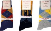 Geruite herensokken - 3 paar - vrolijke gekleurde sokken - katoenen sokken