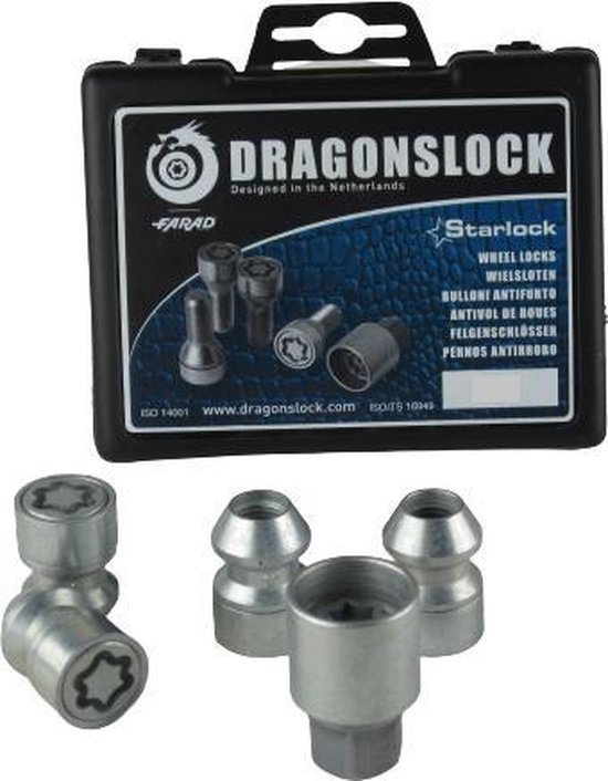 Dragonslock Slotmoerset - Ford Focus Vanaf 2015 - Verzinkt - Wielslot / Velgslot - Zilver / Grijs