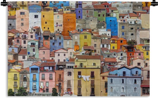 Wandkleed Sardinië - De kleurrijke huizen in Sardinië Wandkleed katoen 60x40 cm - Wandtapijt met foto