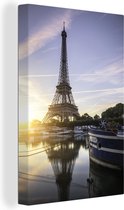 Canvas Schilderij Eiffeltoren - Parijs - Water - 80x120 cm - Wanddecoratie