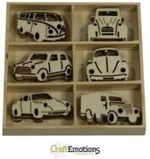CraftEmotions Houten ornament - klassieke autos 30 assorti  - box 10.5x10.5cm
