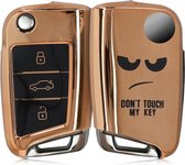 kwmobile autosleutelhoes voor VW Golf 7 MK7 3-knops autosleutel - TPU beschermhoes - sleutelcover - Don't Touch My Key design - zwart / hoogglans goud