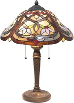 LumiLamp Tiffany Tafellamp Ø 40x54 cm Bruin Rood Glas Tiffany Bureaulamp
