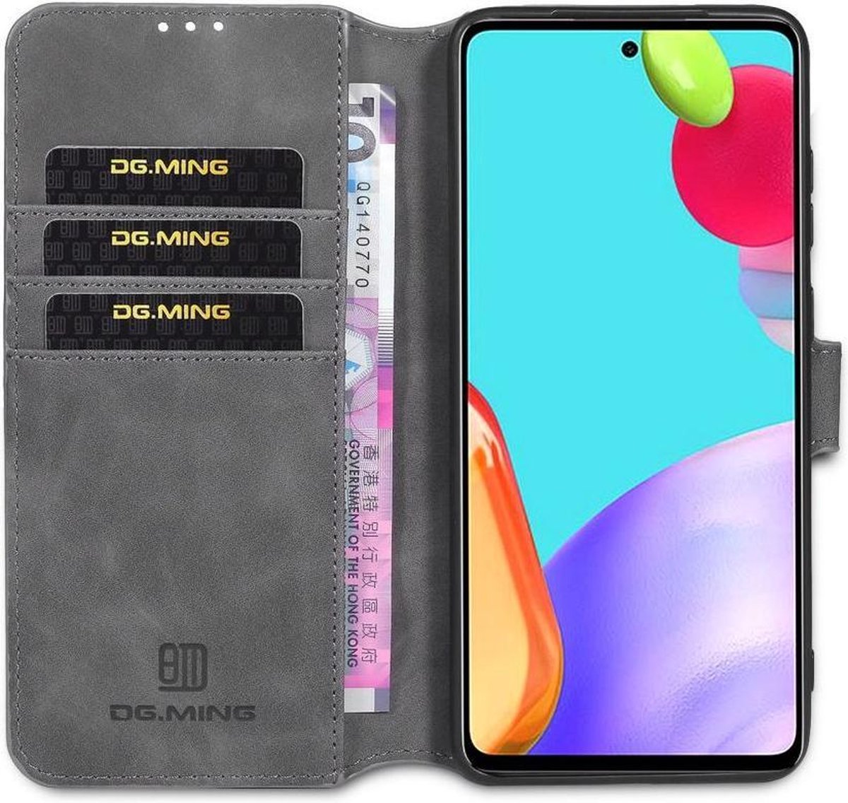 DG Ming Hoesje Geschikt voor Samsung Galaxy A52 / A52S Retro Wallet Book Case Grijs