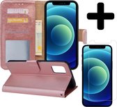 Hoes voor iPhone 12 Pro Max Hoesje Book Case Met Screenprotector Tempered Glass - Hoes voor iPhone 12 Pro Max Hoes Wallet Cover Met Screenprotector - Rose Goud