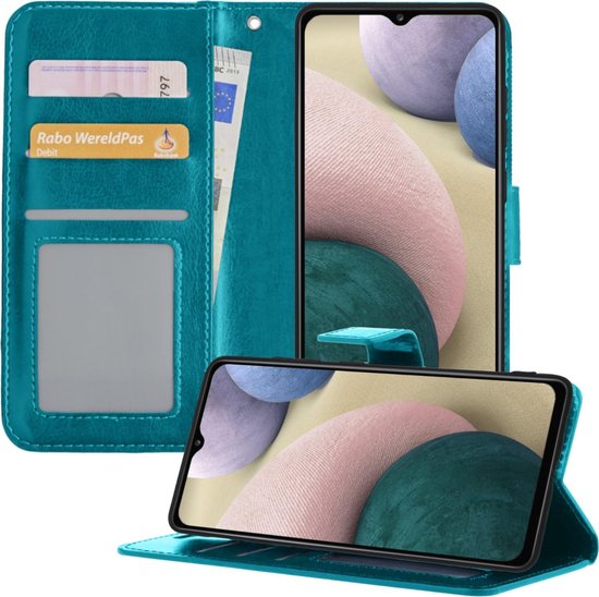 Samsung A12 Hoesje Book Case Hoes - Samsung Galaxy A12 Hoesje Case Portemonnee Cover - Samsung A12 Hoes Wallet Case Hoesje - Turquoise