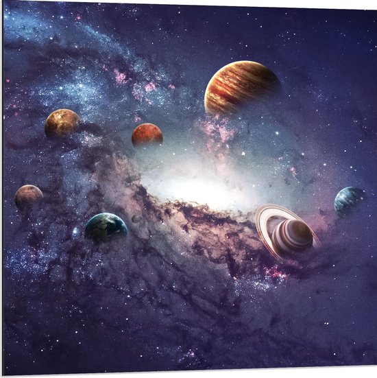 Dibond - Planetenstelsel in de Ruimte - 80x80cm Foto op Aluminium (Met Ophangsysteem)