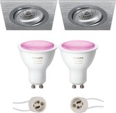 PHILIPS HUE - LED Spot Set GU10 - White and Color Ambiance - Bluetooth - Proma Borny Pro - Inbouw Vierkant - Mat Zilver - Kantelbaar - 92mm