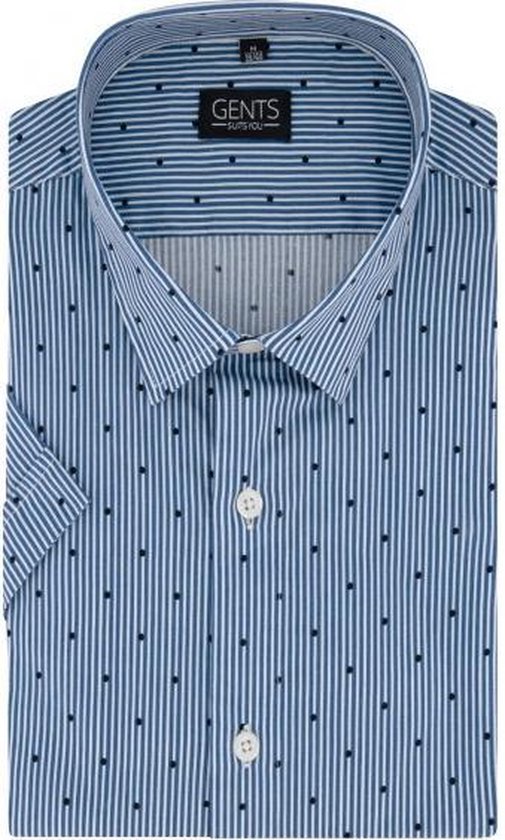 GENTS | Overhemd Heren Korte Mouw streep stip blauw-wit 0728