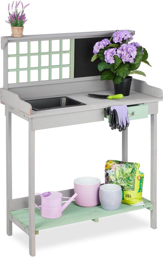 Relaxdays plantentafel met bak - tuinwerktafel - oppottafel - werktafel tuin  - hout | bol.com