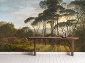 Professioneel Fotobehang Italiaans Landschap Met Parasoldennen - licht bruin - Sticky Decoration - fotobehang - decoratie - woonaccesoires - inclusief gratis hobbymesje - 385 cm breed x 260 c