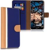 kwmobile telefoonhoesje voor Huawei P20 Lite - Hoesje met pasjeshouder in donkerblauw / bruin / wit - Wallet case