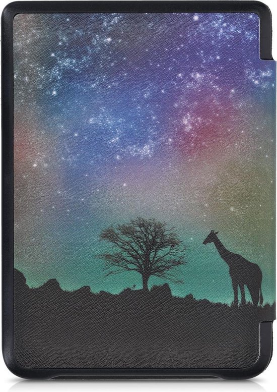 kwmobile e-reader hoesje geschikt voor Tolino Shine 3 hoes - E reader flip case met magnetische sluiting - Ereader cover - Sterrenhemel Giraffe design in zwart / donkerblauw / roze van kwmobile — afbeelding 4