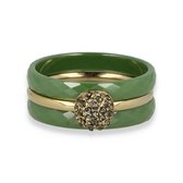 My Bendel - Set van groen keramiek met zirkonia - Mooie ringenset van twee ringen van groene keramiek met een gouden zirkonia ring - Met luxe cadeauverpakking