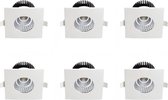 LED Spot 6 Pack - Inbouwspot - Vierkant 6W - Waterdicht IP65 - Natuurlijk Wit 4200K - Mat Wit Aluminium - 90mm
