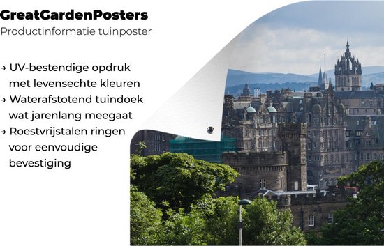 Vue de la ville d'Édimbourg depuis Calton Hill dans le jardin européen d'Édimbourg Poster 180x120 cm - Toile de jardin / Toile d'extérieur / Peintures d'extérieur (décoration de jardin) XXL / Groot format!