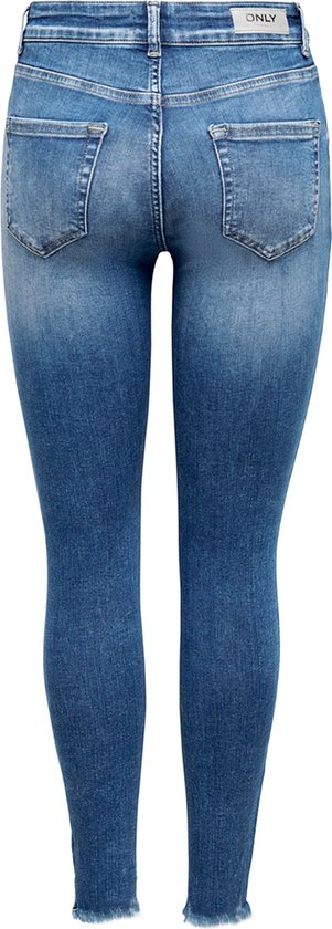 Dames spijkerbroek, middelhoge taille, blauw denim, rauwe zoom.