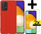 Samsung A52 Hoesje Met 2x Screenprotector - Samsung Galaxy A52 Case Cover - Siliconen Samsung A52 Hoes Met 2x Screenprotector - Rood