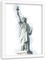 Foto in frame , Vrijheidsbeeld , New York ,70x100cm , Wit grijs blauw , wanddecoratie