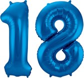 Ballon Chiffre 18 Ans Blauw Décoration De Fête D'anniversaire 36cm Avec Paille