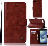 Voor ASUS Zenfone 4 Max ZC520KL Retro koperen gesp Crazy Horse Horizontale flip PU lederen tas met houder & kaartsleuven & portemonnee & draagkoord (wijnrood)