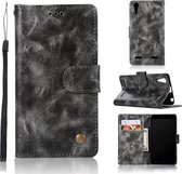Voor lenovo a6000 retro koperen knop gek paard horizontale flip pu lederen case met houder & kaartsleuven & portemonnee & lanyard (grijs)
