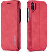 Voor iPhone XR Hon Ancient Series lederen tas met kaartsleuven en houder en portemonnee (rood)