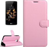 Voor lg k5 litchi textuur horizontale flip lederen tas met magnetische gesp en houder en kaartsleuven en portemonnee (roze)