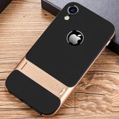 Voor iPhone XR geruite textuur antislip TPU + pc-hoes met houder (goud)