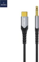 WIWU - USB-C naar 3.5mm AUX kabel  - AUX kabel auto - Nylon - 1,5 meter - Zwart