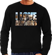 Tekst sweater I love alpacas met dieren foto van een alpaca zwart voor heren - cadeau trui alpacas liefhebber XL