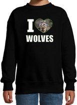 I love wolves sweater met dieren foto van een wolf zwart voor kinderen - cadeau trui wolven liefhebber - kinderkleding / kleding 3-4 jaar (98/104)