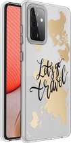 iMoshion Design voor de Samsung Galaxy A72 hoesje - Let's Go Travel - Zwart / Goud