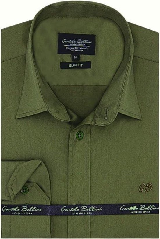Heren Overhemd - Slim Fit - Luxury Plain Satijn - Groen - Maat M