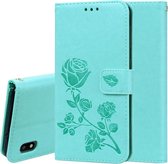 Rose reliëf horizontaal Flip PU lederen tas voor Galaxy A10, met houder & kaartsleuven & portemonnee (groen)