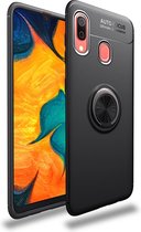 Lenuo schokbestendige TPU-hoes voor Galaxy A40, met onzichtbare houder (zwart)