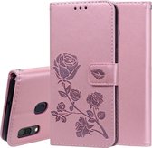 Rose reliÃ«f horizontaal Flip PU lederen tas voor Galaxy A30 / A20, met houder & kaartsleuven & portemonnee (Rose Gold)