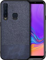 Schokbestendige splicing PU + stoffen beschermhoes voor Galaxy A9 (2018) (blauw)