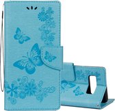 Voor Galaxy Note 8 Pressed Flowers Butterfly Pattern Horizontal Flip Leather Case met houder & kaartsleuven & Wallet & Lanyard (blauw)