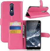 Litchi Texture horizontale flip lederen case voor Nokia 5.1, met portemonnee en houder en kaartsleuven (roze rood)