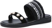 Lichtgewicht antislip slijtvaste parelgeweven lichtgewicht sandalen voor dames (kleur: zwart Maat: 38)
