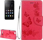 Voor Lenovo VIBE C A2020 vlinders reliÃ«f horizontaal flip lederen tas met houder & kaartsleuven & portemonnee & lanyard (rood)