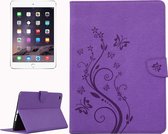 Voor iPad mini 3 geperst bloemen vlinderpatroon horizontale flip PU lederen tas met magnetische gesp & houder & kaartsleuven & portemonnee (paars)