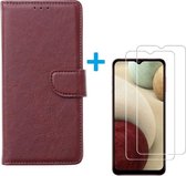 Samsung Galaxy A02S - Bookcase Bordeaux - portemonee hoesje met 2 stuks Glas Screen protector