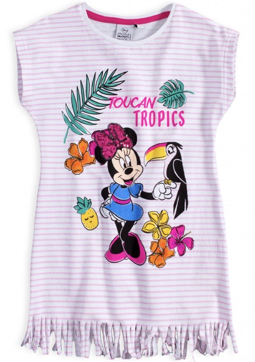 Disney Minnie Mouse zomer jurk - Toucan Tropics - wit/roze - maat 122/128 (8 jaar)