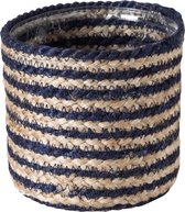 J-Line Bloempot Cilinder Jute Blauw/Naturel Medium