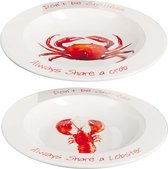 J-Line Bord Krab/Kreeft Keramiek Wit/Rood Assortiment Van 2