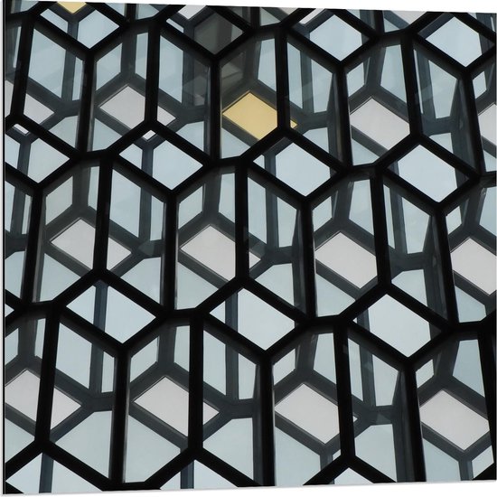 Dibond - Zwarte Honinggraat Figuur - 80x80cm Foto op Aluminium (Wanddecoratie van metaal)