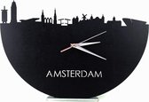 Skyline Klok Amsterdam Zwart hout - Ø 40 cm - Woondecoratie - Wand decoratie woonkamer - WoodWideCities